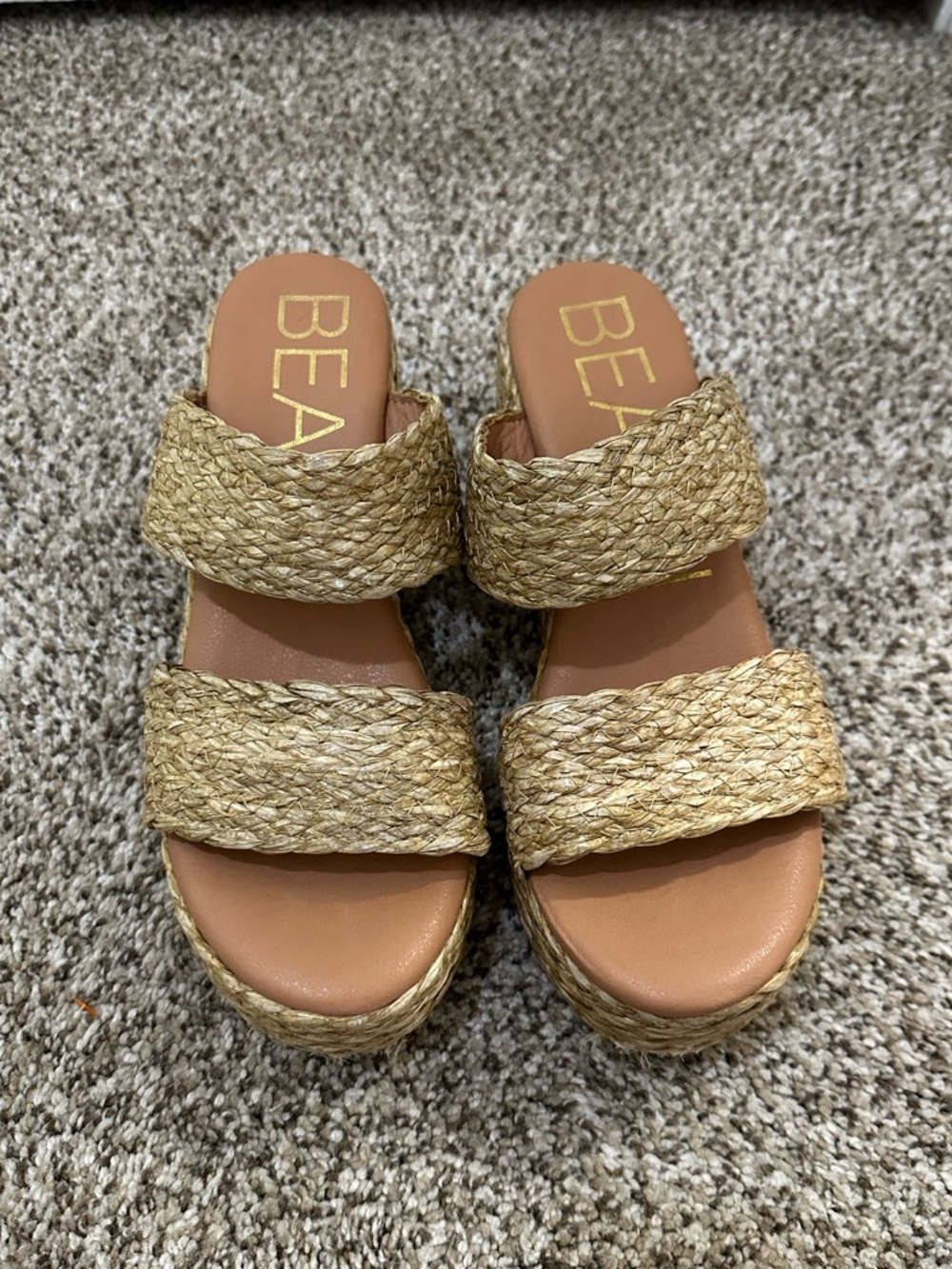 Matisse Beach Cognac Ocean Ave Braided Raffia Platform Sandals - Picture 3 of 7